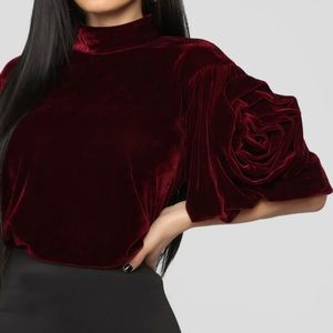 Velvet “Wrapped in Roses” Wine Red Top